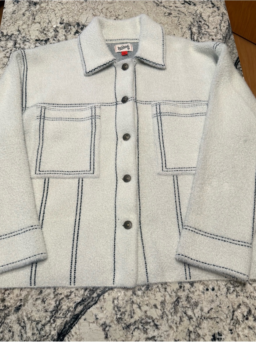 Woolrich Women's White Blue Stripe Button Front Jacket w/ Pockets - L